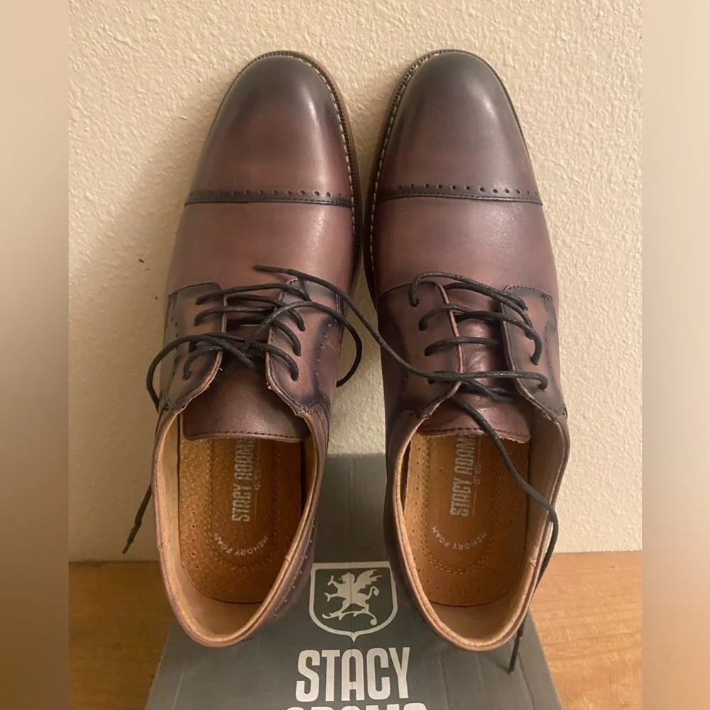 NIB Stacy Adams Flemming Grey Leather Men's Dress Oxford Shoes
